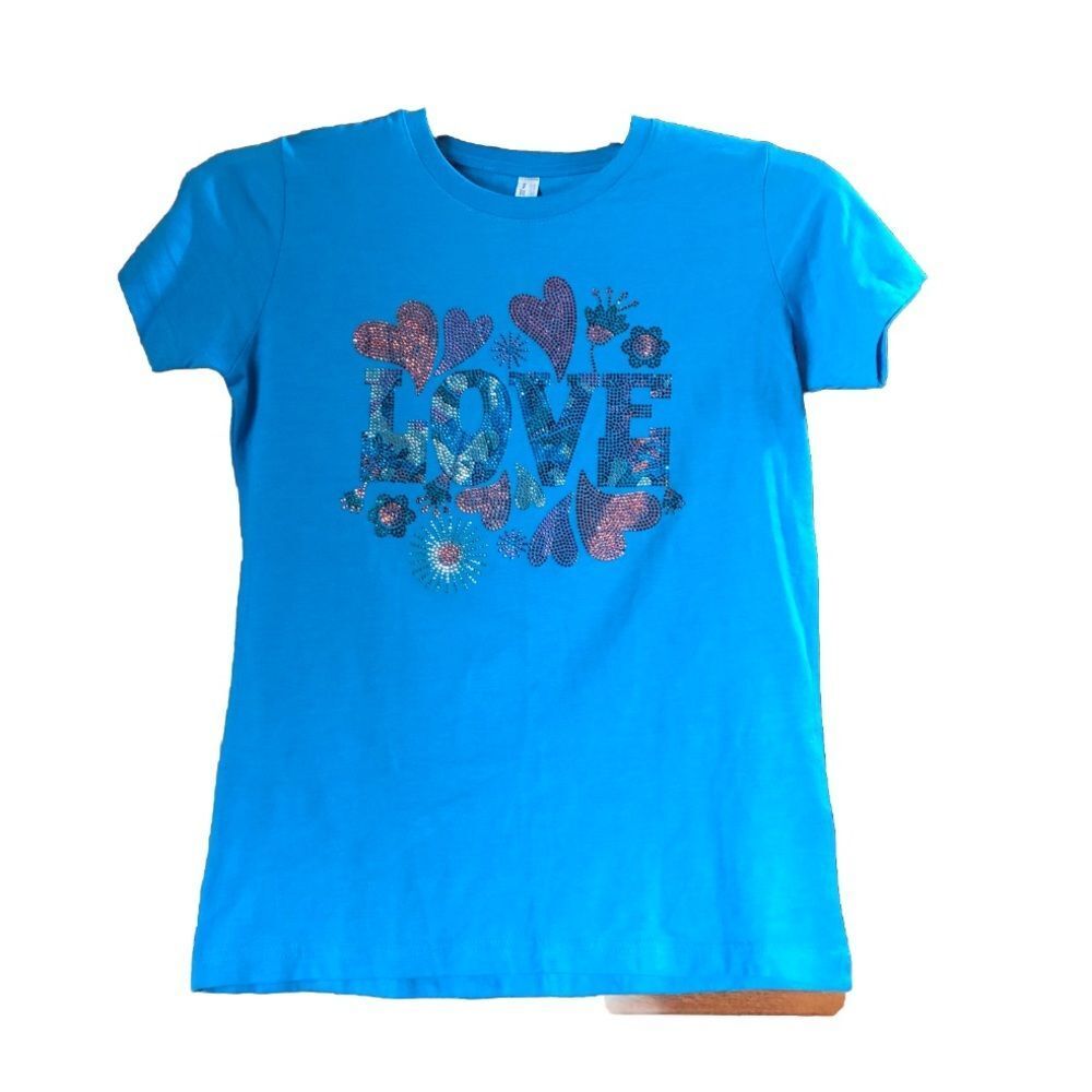Women’s Crew Neck Beaded “LOVE” Graphic Short Sleeve T-Shirt - S